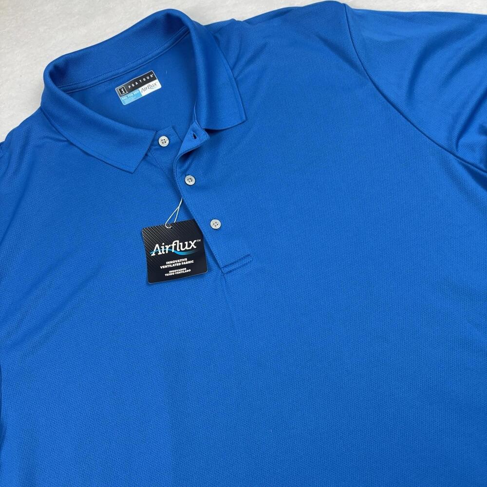 PGA TOUR Short Sleeve Polo Shirt Mens 2XL Blue Airflux Moisture Wicking UV
